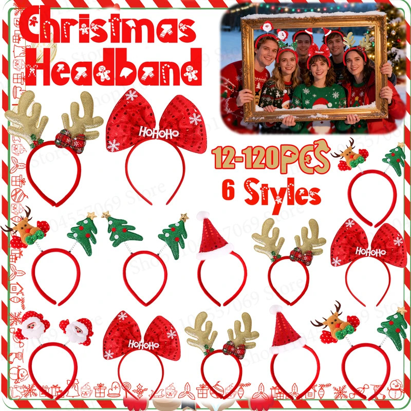 Reindeer Antlers Headband - 12-120 szt. Świąteczne Opaski na Głowę