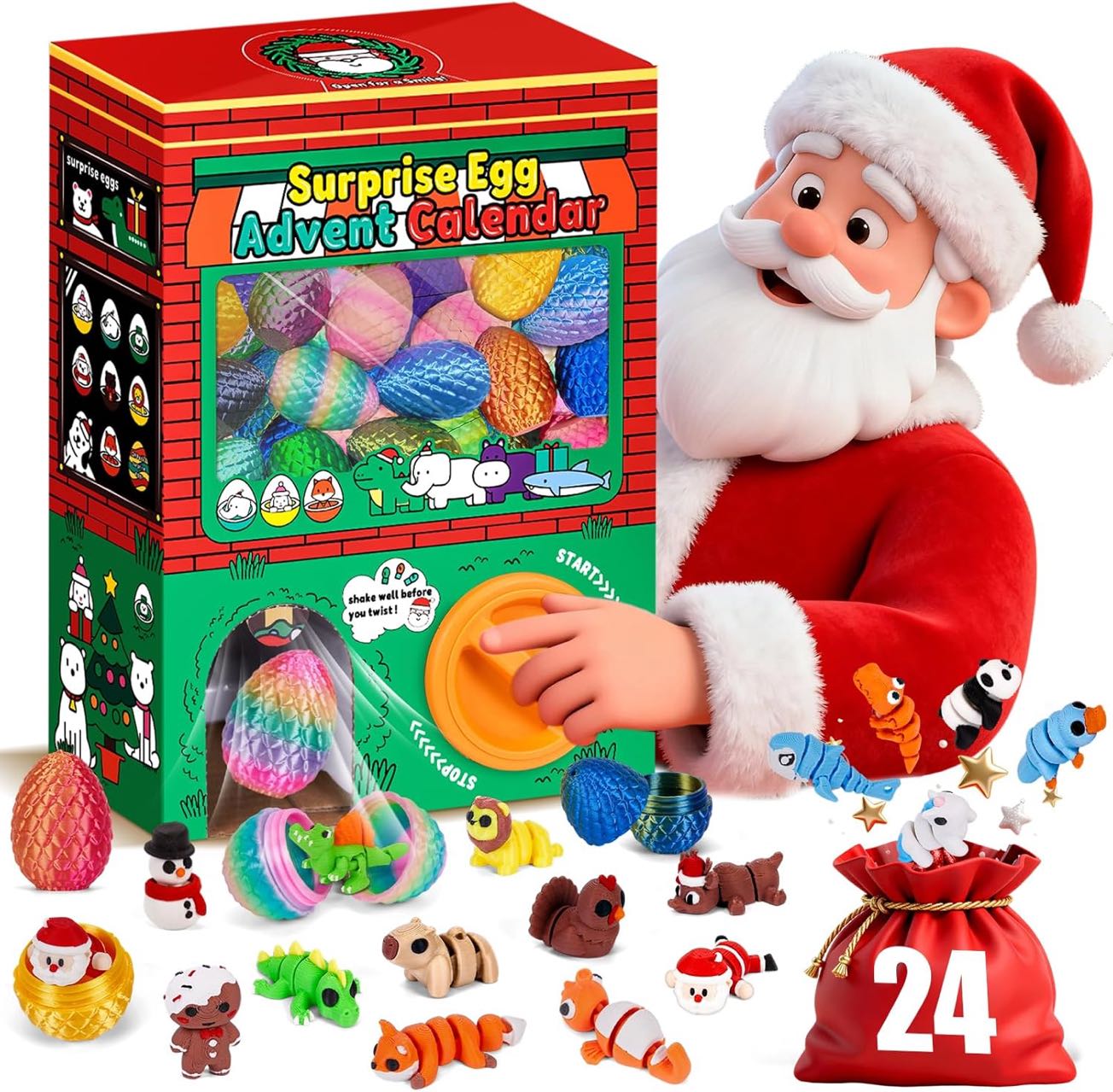 Advent Calendar Gift - 24 szt. Drukowane w 3D Jajka
